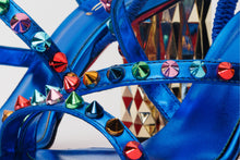 Load image into Gallery viewer, The Caris Sax Blue Block Heel Spike Leather Women Sandal Final Sale!