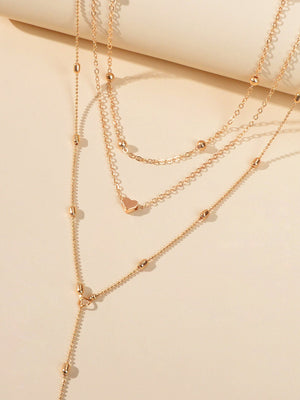 3 pcs Gold Silver Chain Multi-layer Necklace Heart Charm Necklace Ladies Jewelry