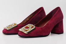 Load image into Gallery viewer, The California Burgundy Suede Leather Block Heel Pump Women Shoe