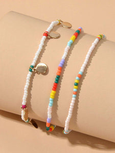 3pcs Bohemian Handmade Disc Charm Colorful Seed Beads Bracelet Ethnic Jewellery