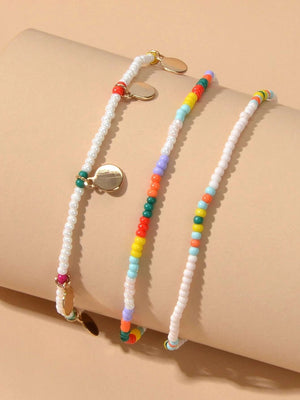 3pcs Bohemian Handmade Disc Charm Colorful Seed Beads Bracelet Ethnic Jewellery