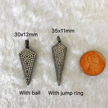 Load image into Gallery viewer, CZ Micro Pave Triangle Pendant, 11x35mm, 12x30mm, Gold/Rose Gold/Silver/Black Pave Pendant Charm, sku#B36