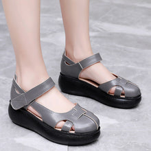 Load image into Gallery viewer, Women's Genuine Leather Closed-Toe Roman Sandals – Velcro Strap Flat Sandals