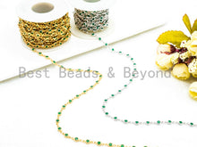 Load image into Gallery viewer, 1 Foot/Yard-Green Beaded Chain-4mm/6mm/8mm Jade Gemstone Beads Chain-Gold Silver Gunmetal Plated Bezel Rosary Chain, Bezel Connector, sku#A1