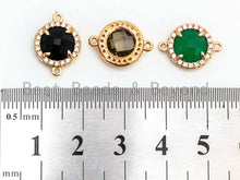 Load image into Gallery viewer, Round Faceted Glass Bezel connector , Green/Black/Smoke, 12x15mm, sku#A74