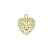 Load image into Gallery viewer, CZ Mother of Pearl Virgin Mary On Radiate Heart Charm Pendant, Sku#LK1149