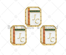 Load image into Gallery viewer, 18K Dainty Gold White Enamel JC On Rectangle Pendant, Red Green Cubic Zirconia Gold Enamel Findings, 20x25mm,Sku#L542