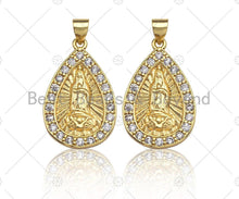Load image into Gallery viewer, 18K Gold Virgin Mary On Teardrop Emblem Shape Pendant,  Sku#F1148C