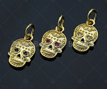 Load image into Gallery viewer, 18K Gold Colorful Micro Pave Skull Pendant, Dainty Gold Skul