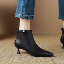 Load image into Gallery viewer, Women's Pointed-Toe High-Heel Ankle Boots - Leather Stiletto Boots with Buckle Strap &amp; Side Zipper