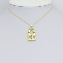 Load image into Gallery viewer, Clear CZ Gold Lock Charm Pendant, Sku#LK1124