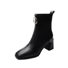Load image into Gallery viewer, Women's Square-Toe Leather Chunky-Heel Mid-Calf Boots – British Korean Style