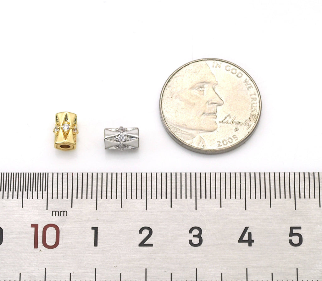 CZ Pave Gold Silver CZ Tube Spacer Beads, Sku#B343