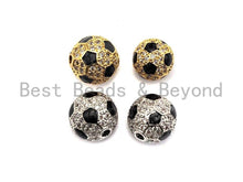 Load image into Gallery viewer, 10mm/12mm CZ Micro Pave Round Soccer ball Spacer Beads, CZ Pave ball beads,Gold/Silver Color, Men's Jewelry Findings, sku#N52