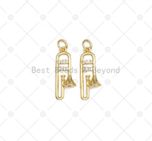 Load image into Gallery viewer, CZ Micro Pave Trumpet Shape Pendant, 18K Gold Filled Musical Instrument Charm, Necklace Bracelet Charm Pendant,9x23mm,Sku#F1441