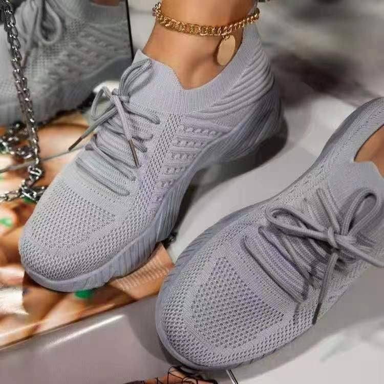 Women's Platform Sneakers | Breathable Flying Knit Lace-Up Walking Shoes