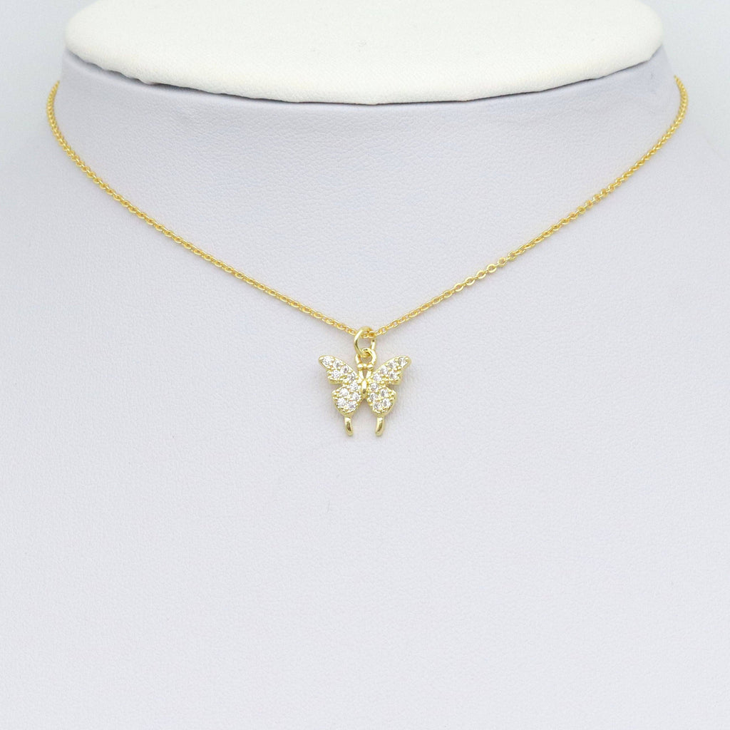 Cute CZ Gold Butterfly Charm Pendant, Sku#LK1062