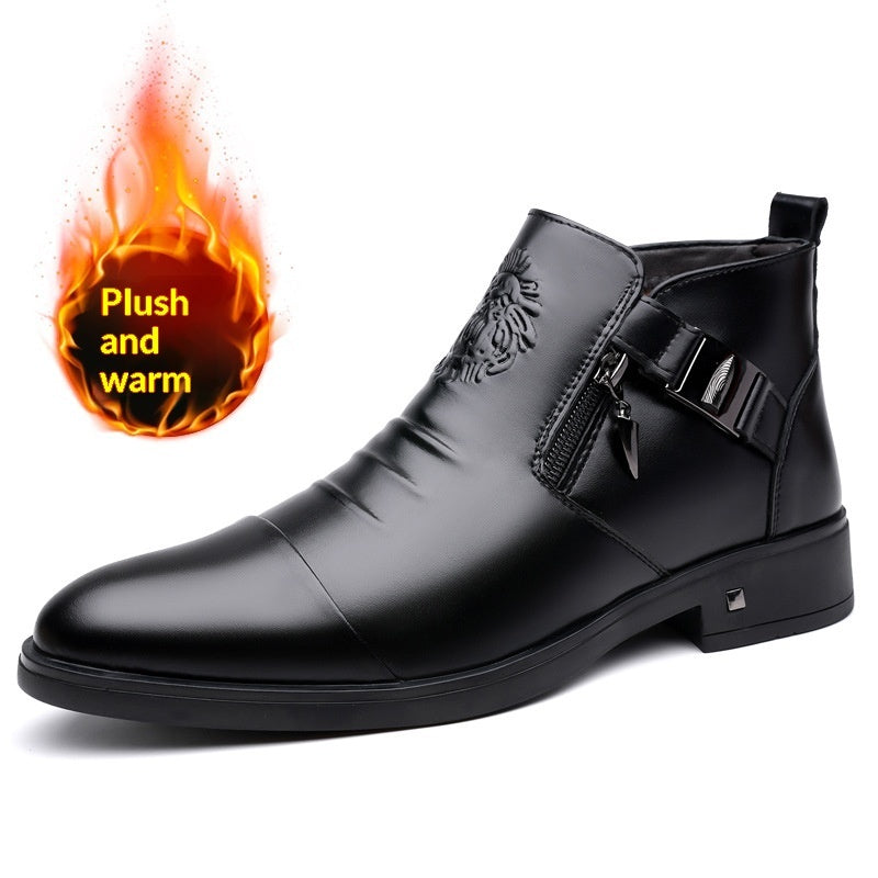 Men's Retro Wide-Fit Ankle Boots | Double-Layer Cowhide Leather Side Chain Boots