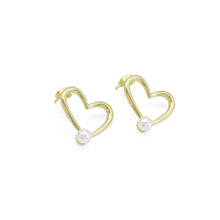 Load image into Gallery viewer, Gold White Pearl Heart Stud Earrings, Sku#LD478