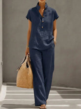 Load image into Gallery viewer, Cardigan &amp; Short Sleeve Top + Pants Three-Piece Set – Solid Color Casual Lounge
