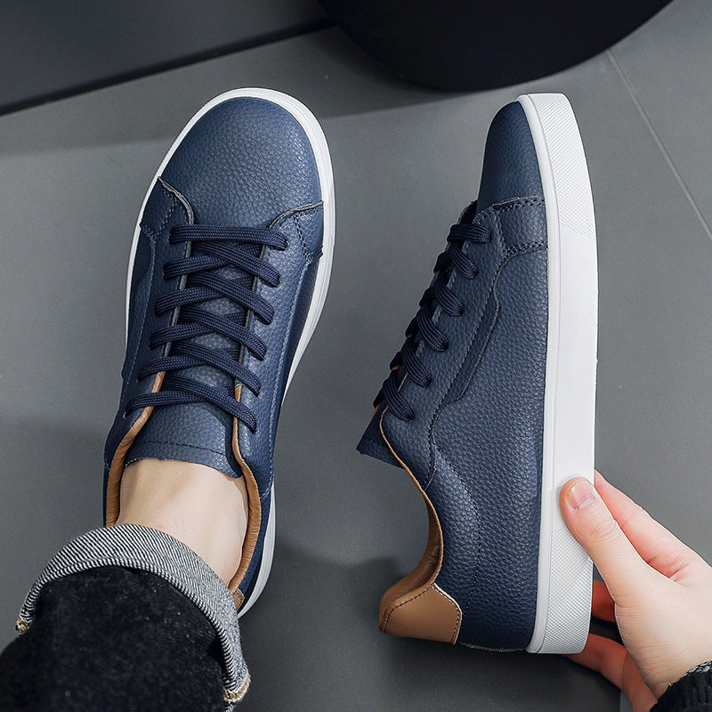Men's Low-Top Patchwork Sneakers - Casual Lace-Up Athletic Shoes with Flat Heel