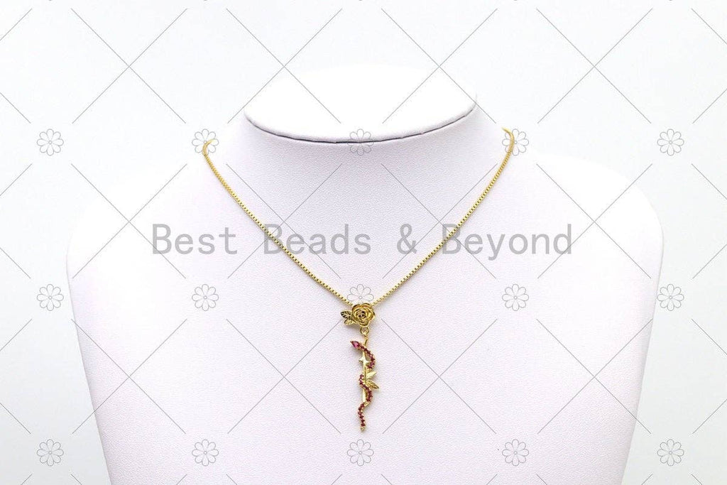 Fuchsia CZ Micro Pave Snake On Rose Flower Shape Pendant, 18K Gold Filled Snake Charm, Necklace Bracelet Charm Pendant,Sku#LK508