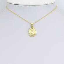 Load image into Gallery viewer, Clear CZ Gold Virgin Mary On Oval Picture Frame Charm Pendant, Sku#LK1204