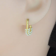 Load image into Gallery viewer, Gold Silver CZ Pearl Lock Huggie Earrings, Sku#B376