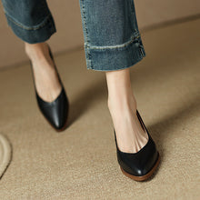 Load image into Gallery viewer, Women's Sheepskin Chunky Heel Slip-On Shoes | Pointed Toe Low Heels