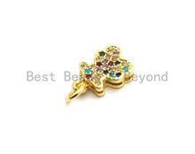 Load image into Gallery viewer, CZ Colorful Micro Pave Teddy Bear Pendant, Teddy Bear Shaped Pave Pendant, Gold plated, 8x12mm, Sku#F725C
