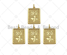 Load image into Gallery viewer, Gold Filled Rose Flower On Rectangle Shape Pendant, 18K Gold Filled Medallion Charm, Necklace Bracelet Charm Pendant,15x22mm,Sku#F1398