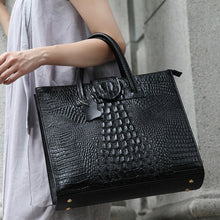 Load image into Gallery viewer, Women's Large Capacity Genuine Leather Tote Bag – Crocodile Pattern Business Shoulder Bag