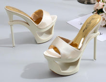 Load image into Gallery viewer, Women's Diamond-Embellished Chiffon Floral Open-Toe Heels | Satin-Trimmed Dress Shoes