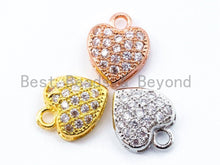 Load image into Gallery viewer, 1PC/2PCS Clear CZ Micro Pave 10mm Heart Charm, CZ Pave Charm in Gold/Rose Gold/Silver Finish, sku#B23