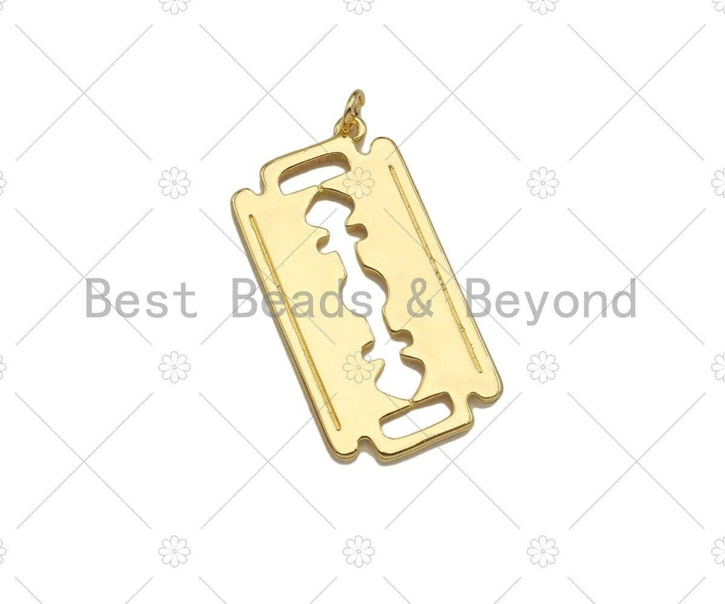 Razor Blade Shape Pendant,Dianty Gold/Silver Medallion Charm, Necklace Bracelet Charm Pendant, 19x37mm, Sku#L545