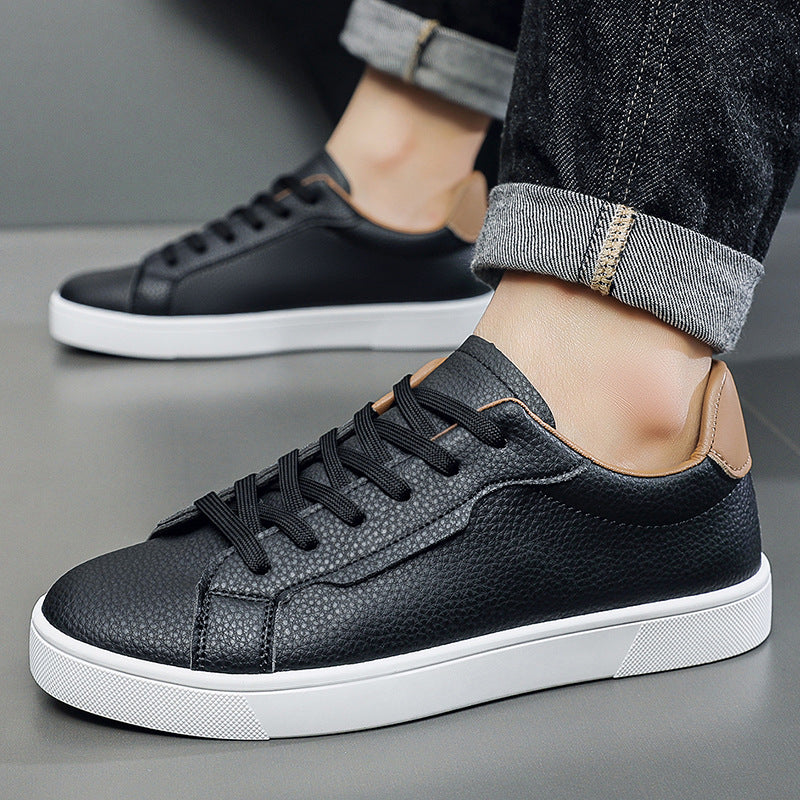 Men's Low-Top Patchwork Sneakers - Casual Lace-Up Athletic Shoes with Flat Heel