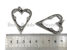 Load image into Gallery viewer, CZ Micro Pave Heart Hollow Out Pendant, Antique Silver Tone, Clear Cubic Zirconia Big Pave Heart Charm Pendant,35x46mm,sku#F1000C