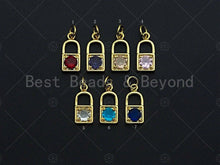 Load image into Gallery viewer, 18k Shiny Gold Colorful Gem Pave PadLock Pendant, Gold Red Green Blue Pink Purple Lock Pave Pendant, 7x16mm, Sku#LK26