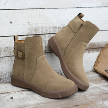 Load image into Gallery viewer, Women's Round Toe Ankle Boots with Side Zipper - Flat Heel Suede Boots