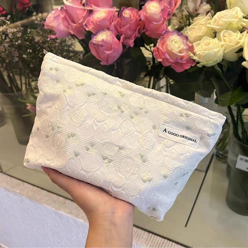 Floral Storage Pouch - Premium Cotton Cosmetic Bag with Nylon Lining