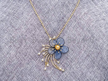 Load image into Gallery viewer, CZ Micro Pave Blue Silk Flower Brooch, p39