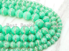 Load image into Gallery viewer, 6mm/8mm/10mm/12mm Chrysoprase Jade inlaid with rhinestone,Green Color Beads, Smooth Jade Round Beads, SKU#X1C