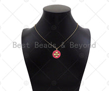 Load image into Gallery viewer, Gold Filled Clover On Colorful Enamel Round Coin Shape Pendant, Shamrock charm, Sku#L570