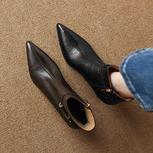 Load image into Gallery viewer, Women's All-Leather Stiletto Heel Boots | Sheepskin Upper Pointed Toe Side Buckle Retro High Heels