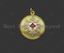 Load image into Gallery viewer, Gold Filled Fuchsia CZ Micro Pave Flower Pattern Medallion Pendant, 18K Gold Filled Charm, Necklace Bracelet Charm Pendant,mm,Sku#LK347