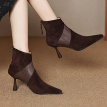 Load image into Gallery viewer, Women's Spliced Short Martin Boots – Suede Stiletto Heel Ankle Boots with Back Zipper