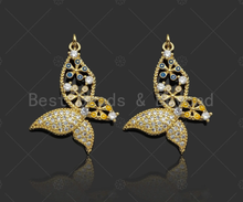 Load image into Gallery viewer, CZ Micro Pave Hollow Out Flower On Butterfly Shape Pendant/Charm,18K Dainty Gold Charm, Necklace Bracelet Charm Pendant,26x35mm,Sku#LK299