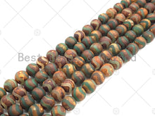 Load image into Gallery viewer, Natural Tibetan Green Brwon Agate with Double Wavy Line Beads, Dzi Beads, 6mm/8mm/10mm/12mm Round Smooth Agate,15.5" Full Strand, Sku#U1110