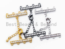 Load image into Gallery viewer, 1set Four Loops CZ Micro Pave Multi-Strands Lobster Claw Clasp, Clear CZ Pave in Gold/Silver/Black Finish, Jewelry Findings,28x6mm,SKU#K29