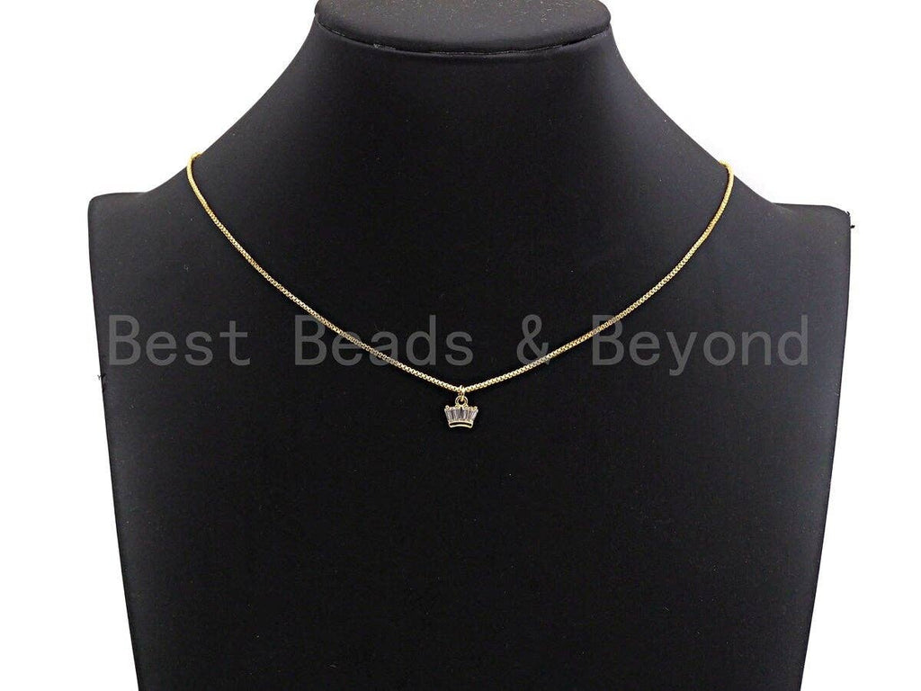 CZ Micro Pave Crown Pendant with Baguette cz ,Gold/Silver/Black/Rose Gold,Cubic Zirconia Jewelry Findings,8x8mm,sku#F917